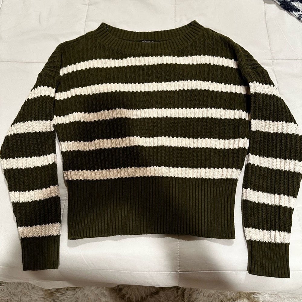 Green and white striped long sleeve shirt